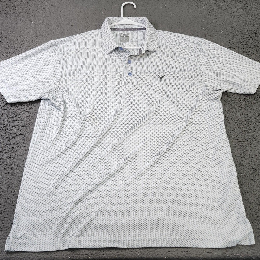 Callaway Polo Shirt Mens XL White Opti-Dri Geometric Print Golf Casual