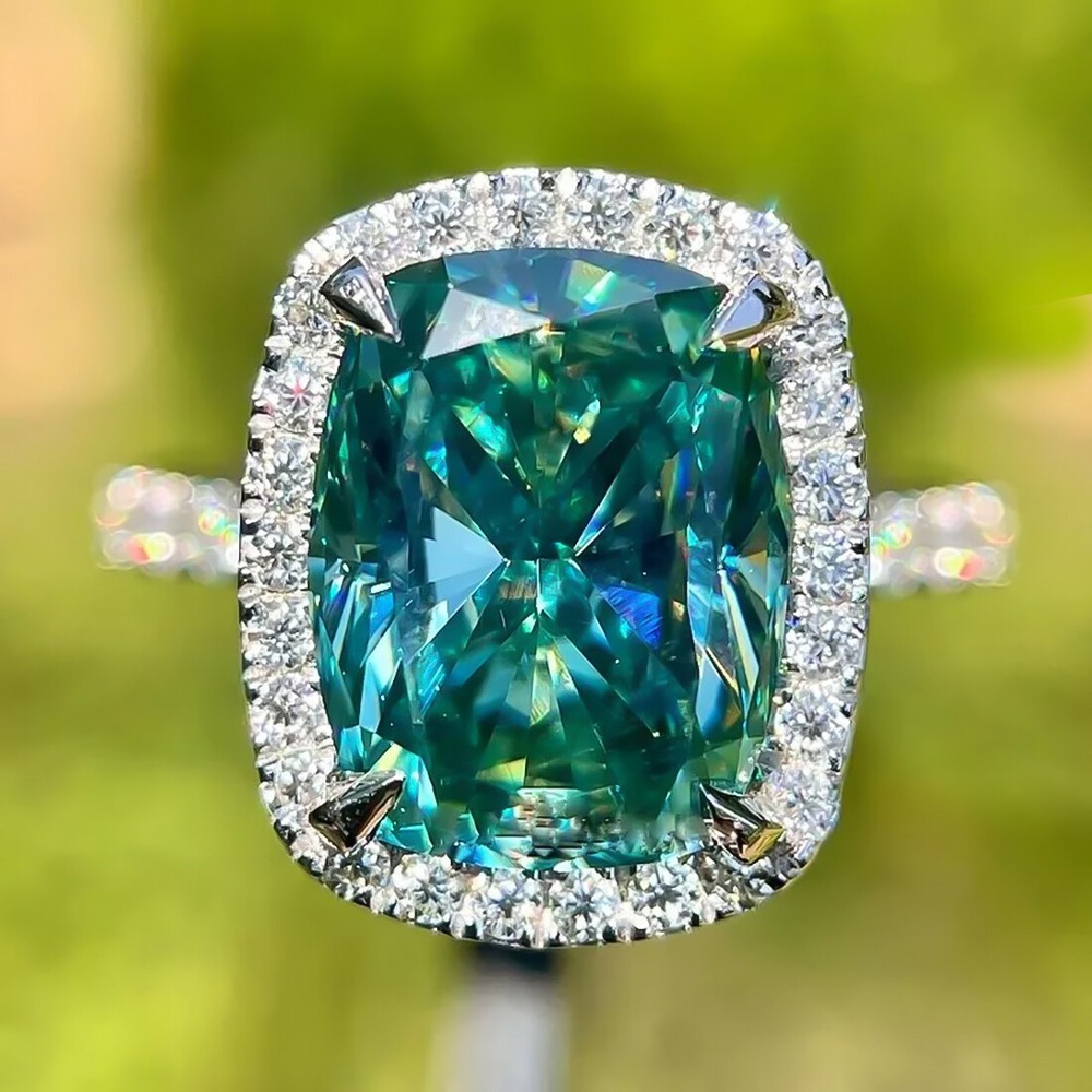 10.10 Ct Oval Cut Blue Diamond Cushion Cut Solitaire Ring 925 Sterling Silver