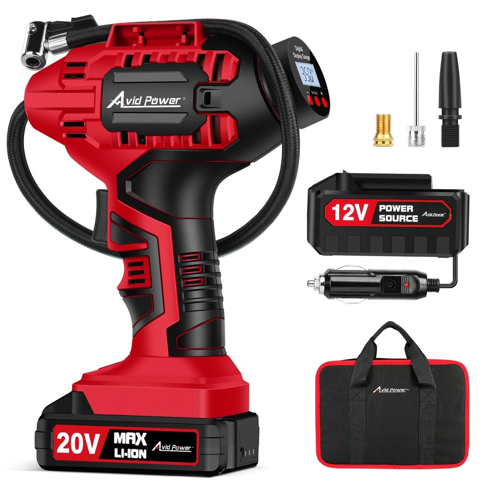 20V Cordless Portable Tire Inflator Rechargeable Air Compressor for Cars