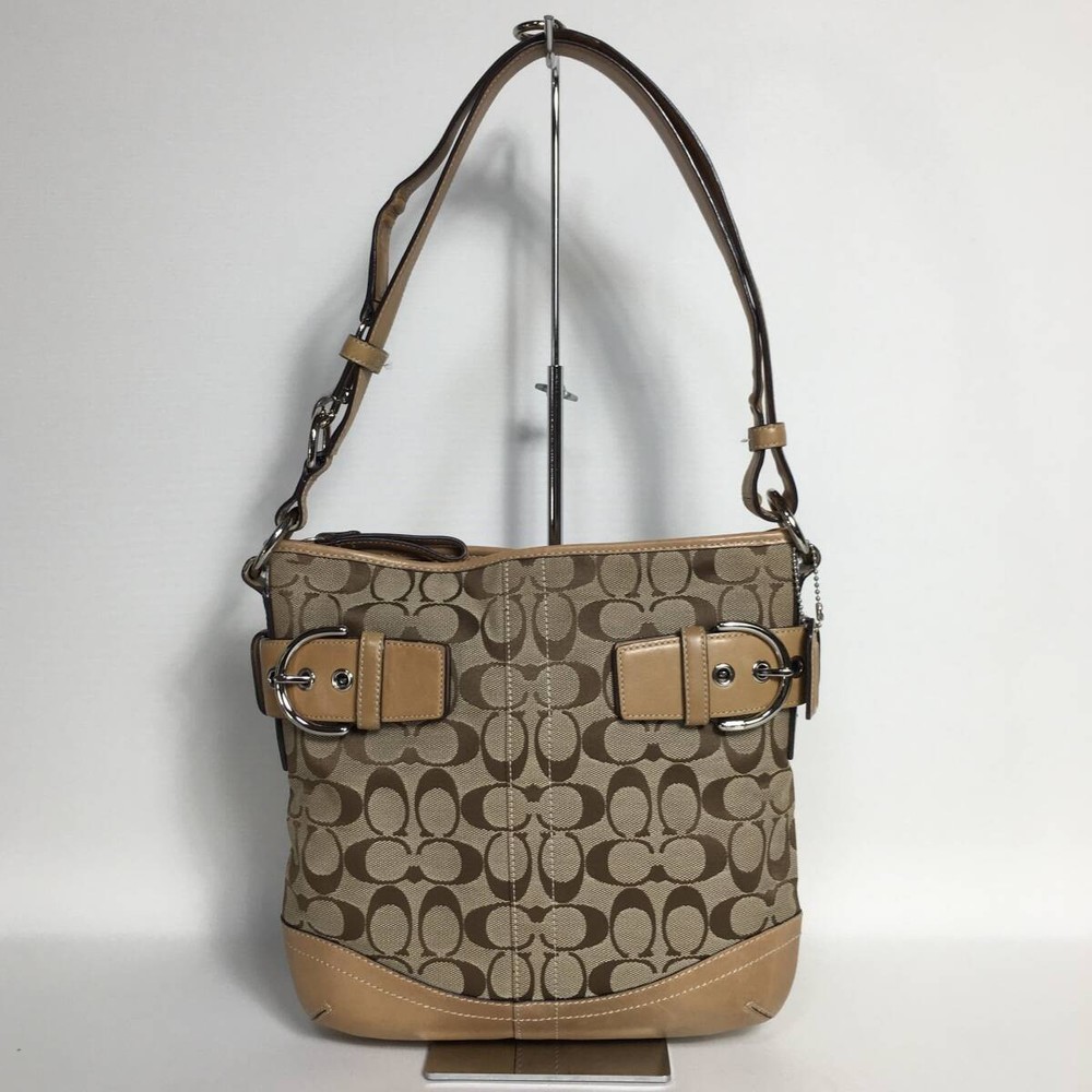 74B318 Coach Signature Brown Leather Shoulder Bag