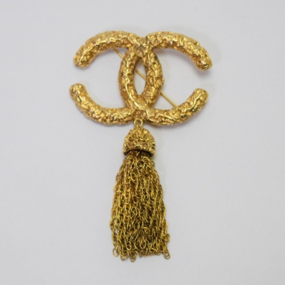 Vintage 1993 CHANEL Coco Mark Fringe Tassel Lava Brooch 704602