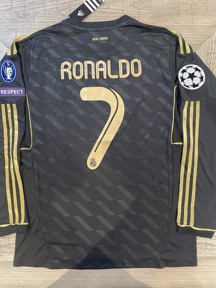 Cristiano Ronaldo Real Madrid 2011/2012 Away Long Sleeve Jersey Sz L Black Gold