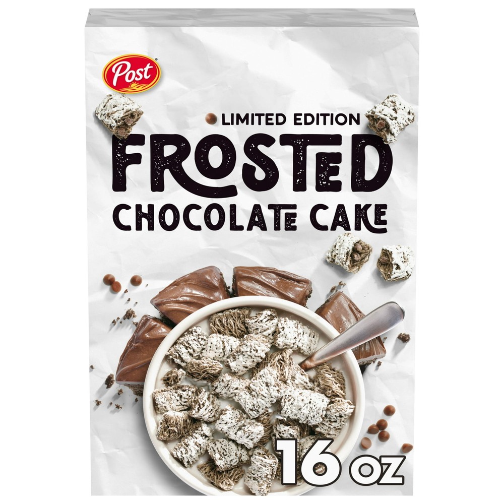 Post Frosted Chocolate Cake, Breakfast Cereal, Crunchy 16oz box
