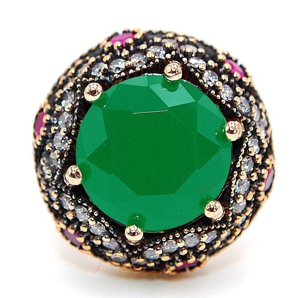 12CT Treated Emerald Ottoman Empire Style 925 Sterling Silver Ring Size 7.5 HB2-5