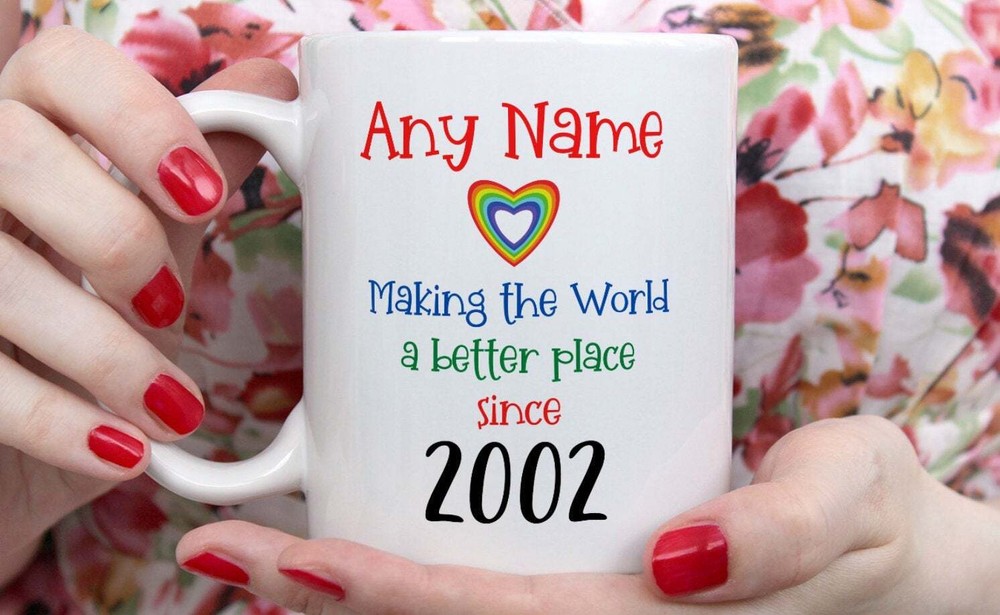 Taza personalizada cumpleaños 19 haciendo del mundo un lugar mejor desde 2002 feliz
