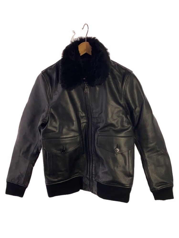 Liugoo Mens Black Cowhide Plain Leather Blouson Jacket Cw22-R-7 1286