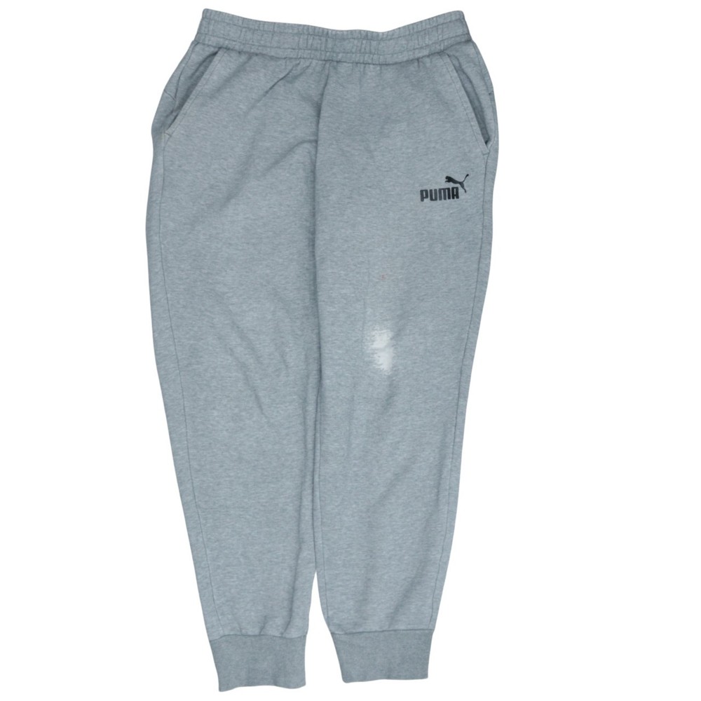 Puma Mens Joggers Grey Fleece Elastic Waist Tapered Leg Printed Sports Logo L