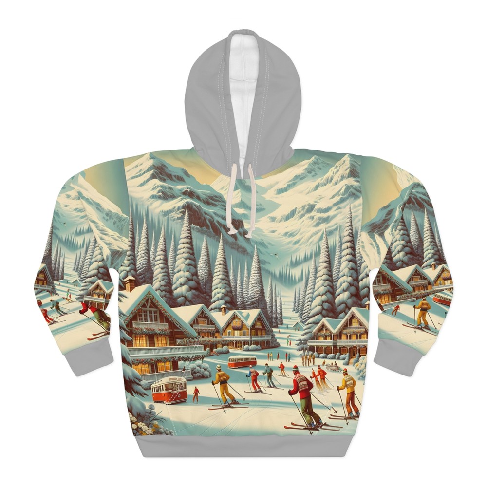 Vintage Ski Resort Hoodie All Over Print Winter Mountain Lodge Snow Retro Style