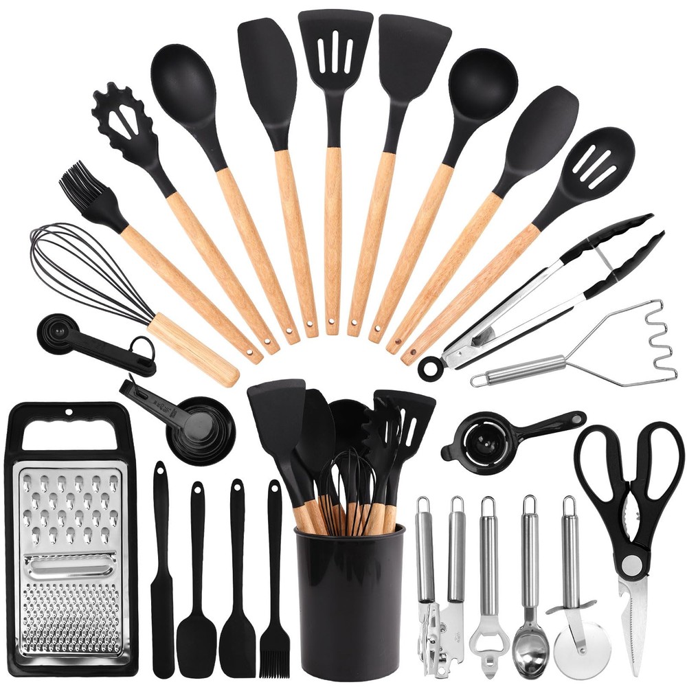 Silicone Cooking Utensils Set, 34 PCS Kitchen Utensils Set, 446℉ Heat Resista...