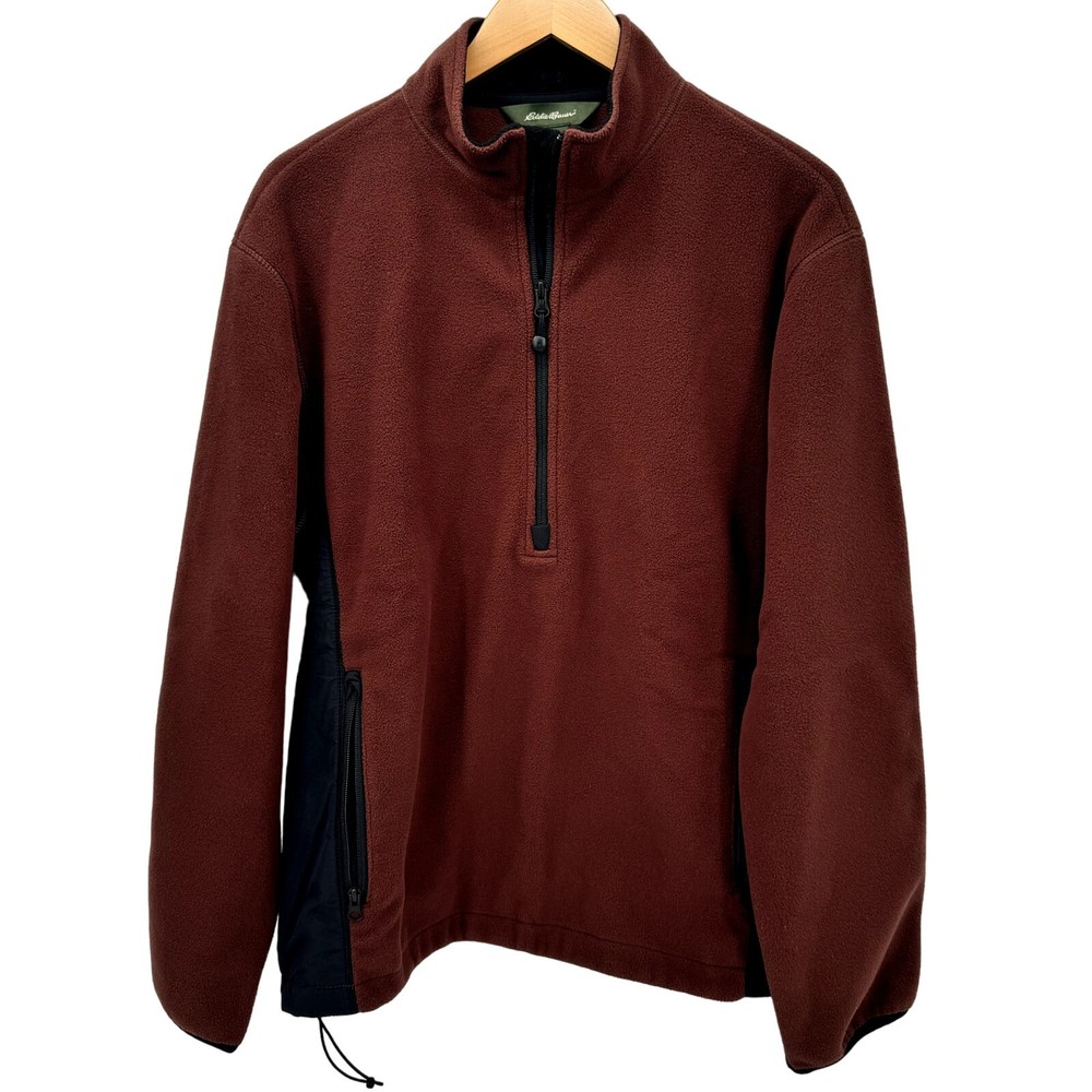 Eddie Bauer Jacket Mens Medium Brown Black Fleece 1/2 Zip Polartec Pullover