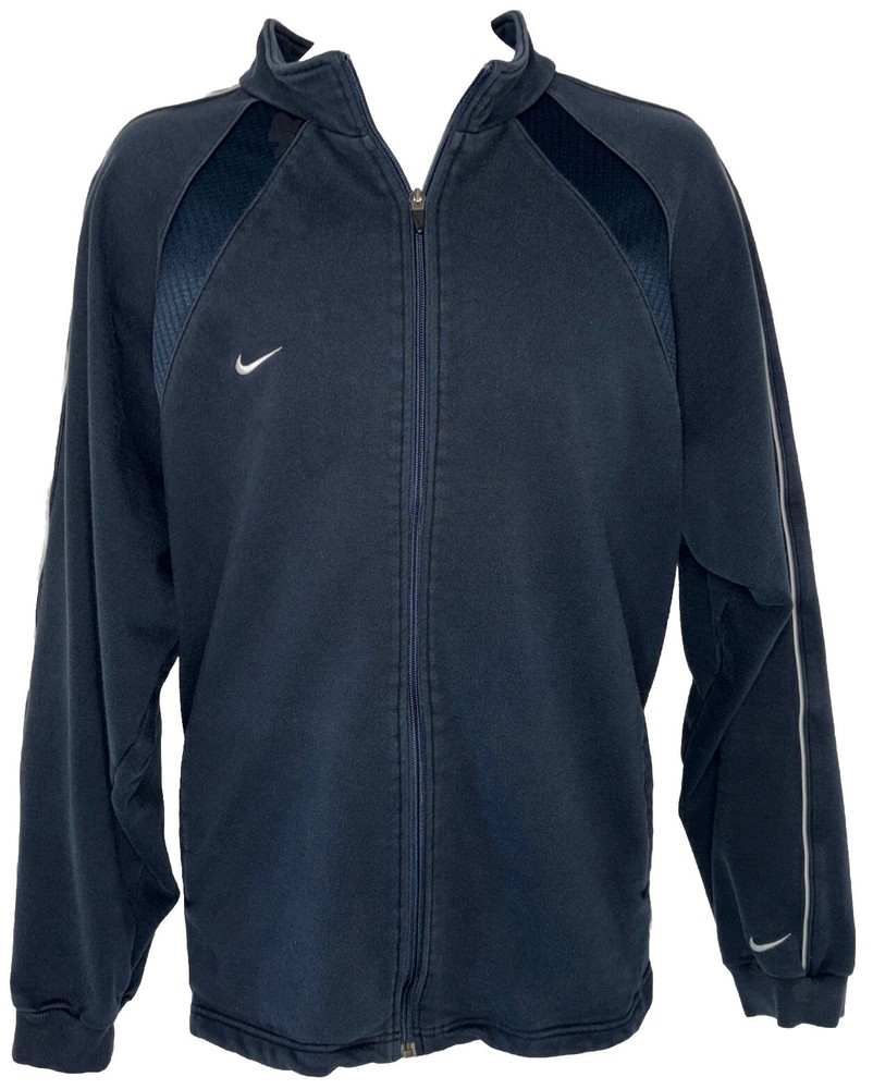 VINTAGE Nike Team Jacket Size 4XL Blue Full Zip Warm Up Swoosh Pockets Fit Dry