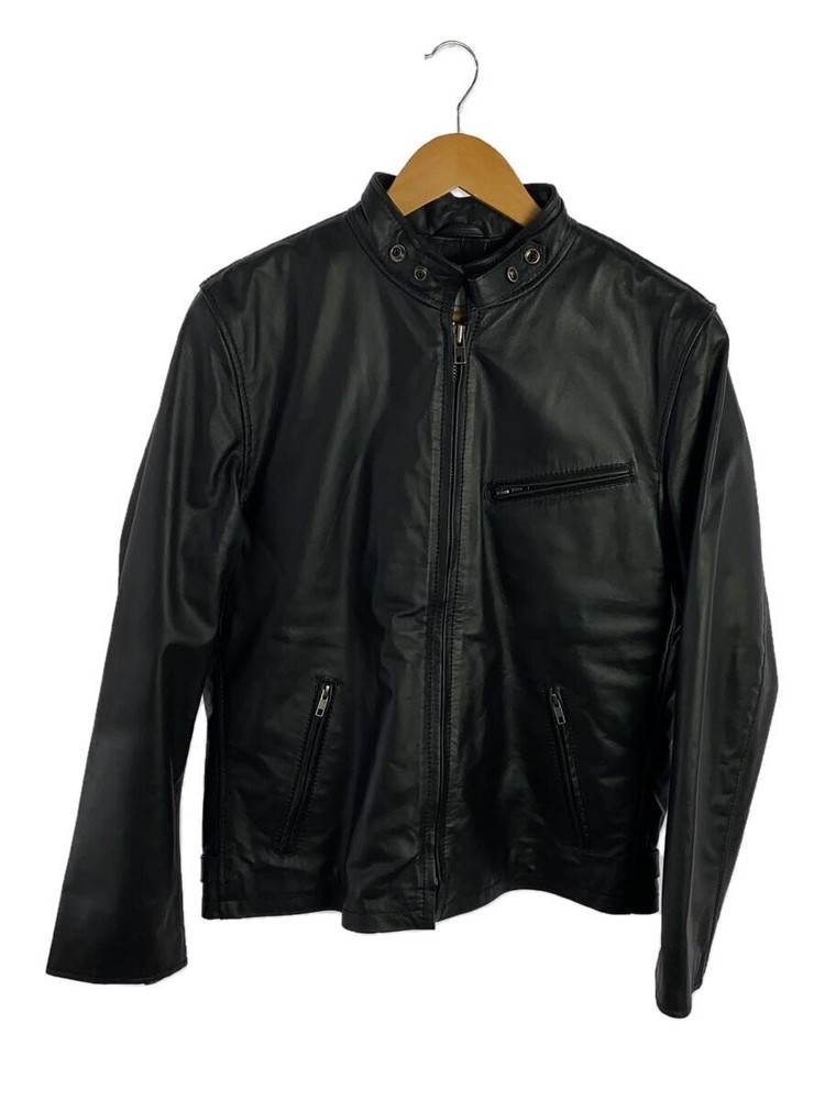 Liugoo Genuine Cowhide Leather Blouson Jacket Black Plain 1256  