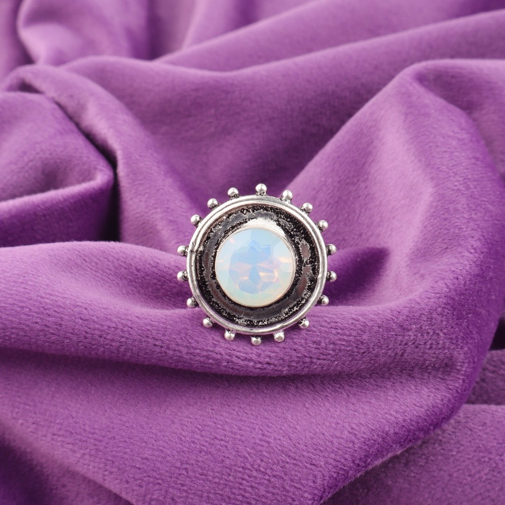 925 Silver Faceted Natural Milky Opal Artisan Band New Ring Jewelry US All Size