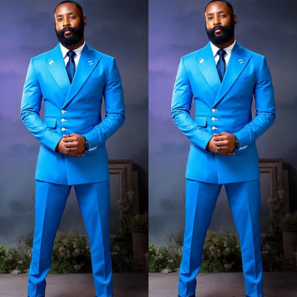 Men's Double Breasted Formal Suit Set with Blazer and Pants for Banquet