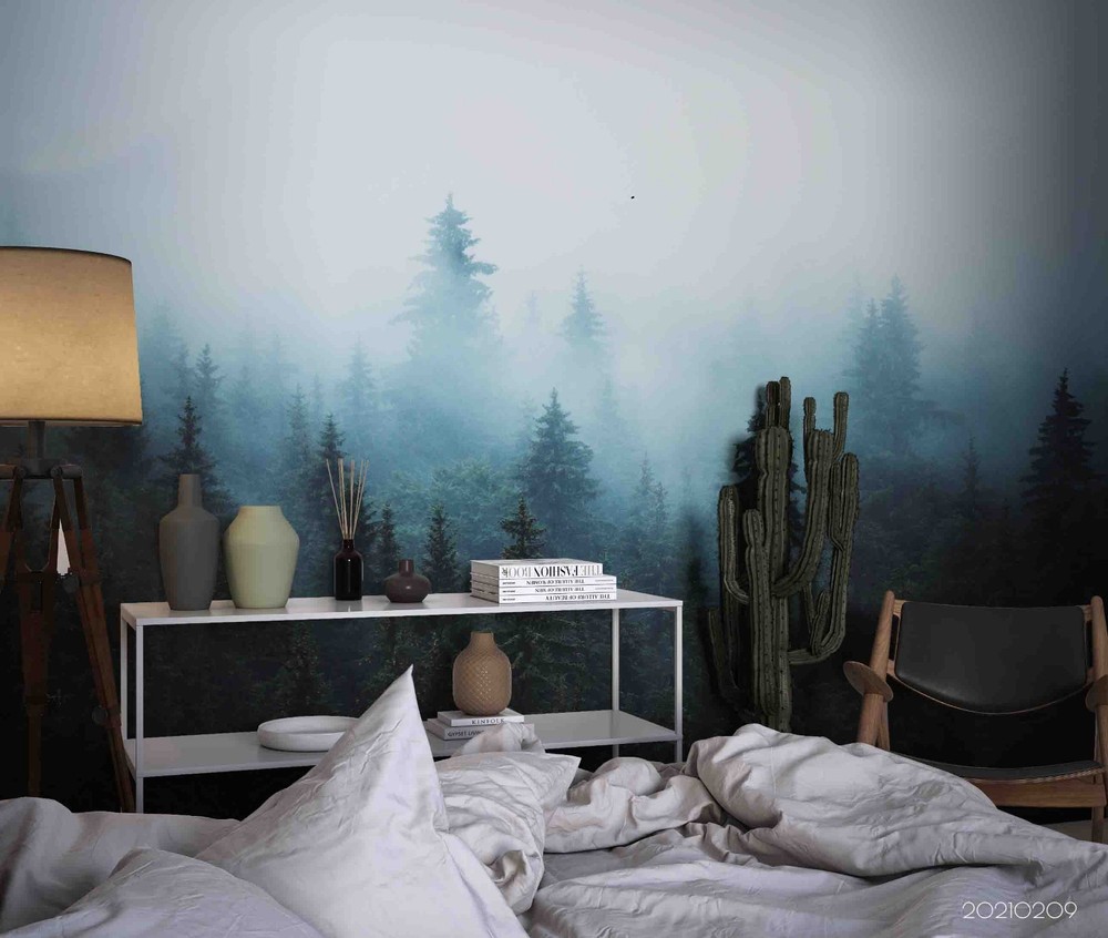 3D Forest Mist Landscape Wall Murals Wallpaper Murals Wall Sticker