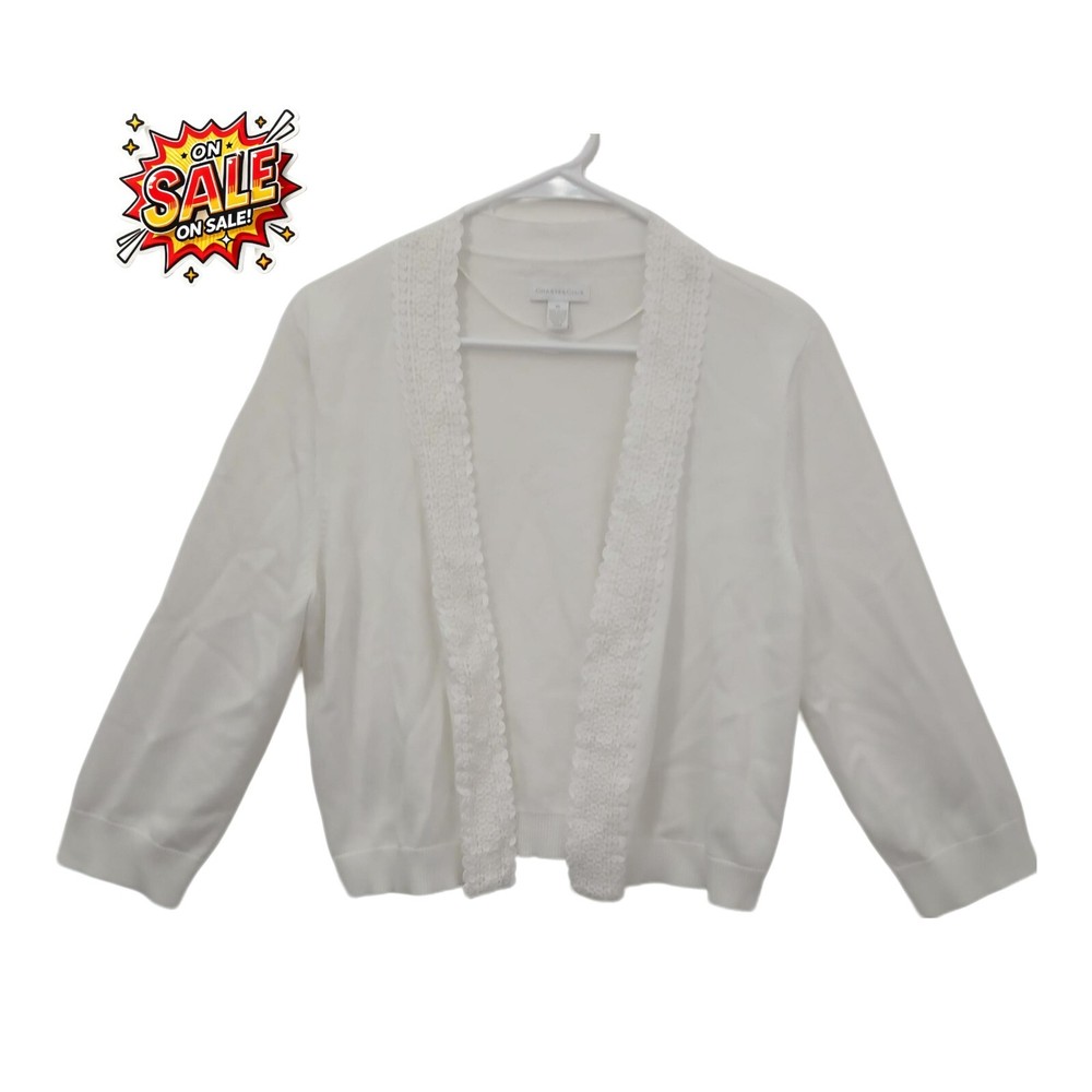 Charter Club Women's XL White Open-Front Knit Cardigan Lace Trim