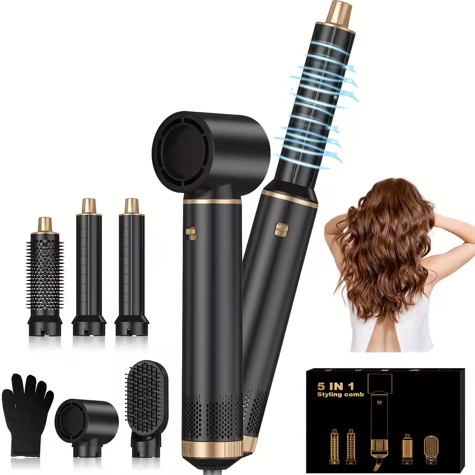 5-in-1 Blow Dryer Set with Hot Air Brush Curling Iron Straightener and Wrap Tool