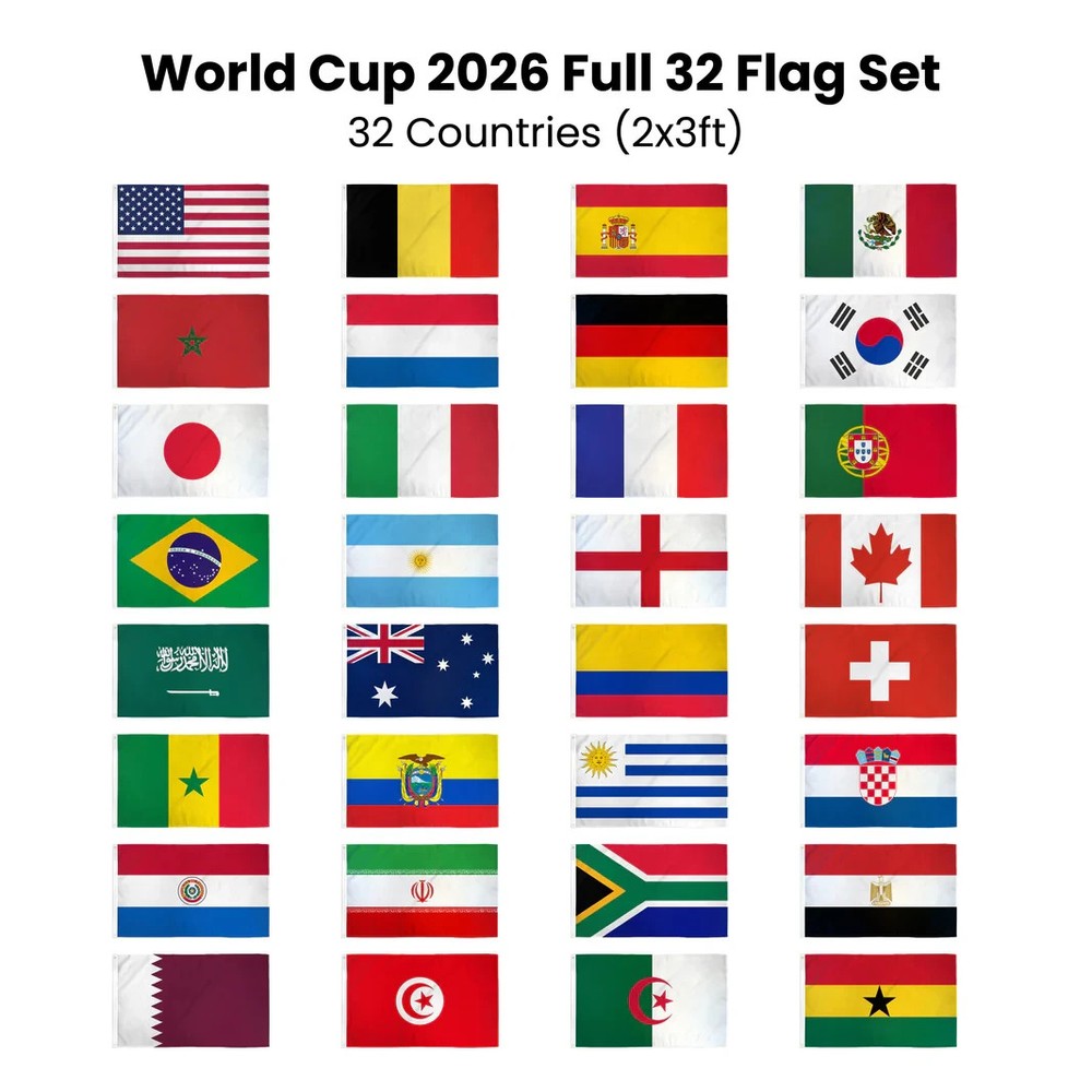 32 FIFA World Cup 2026 Country Flags 2x3ft Soccer Team Flag Set