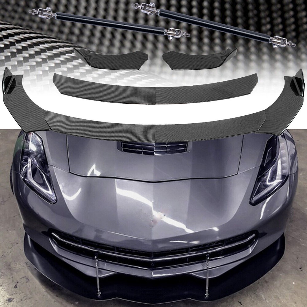 For Chevrolet Corvette Carbon Fiber Front Bumper Lip Splitter Spoiler Strut Rods
