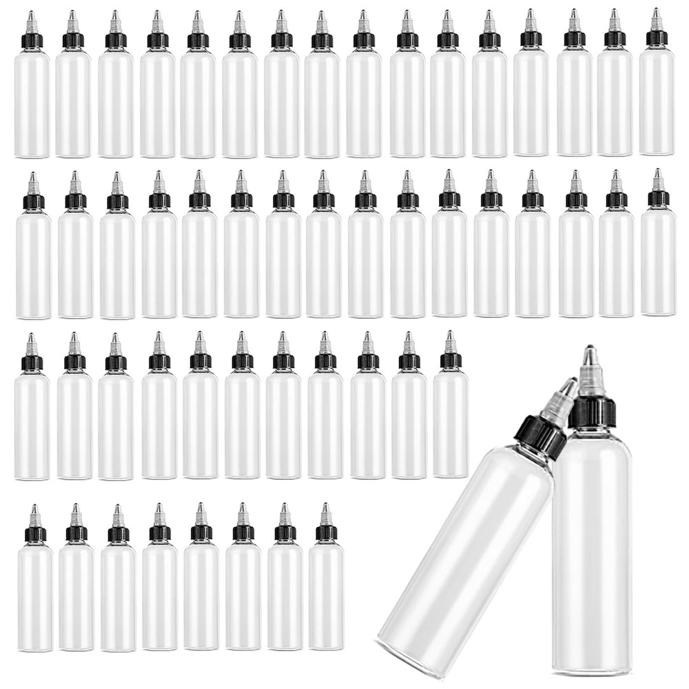 50 Pack Clear Dispensing Bottles, 4oz Round Plastic Squeeze Bottle with Twist...