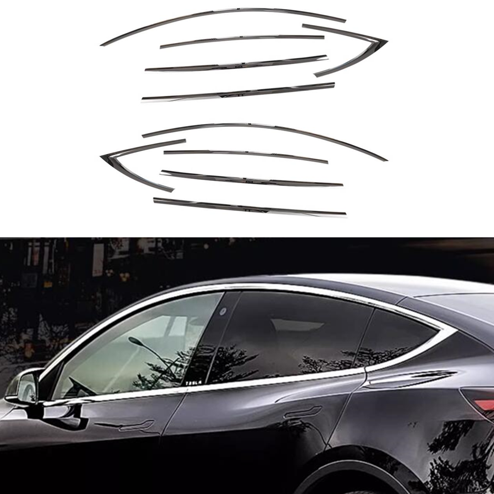 Fit For 2020-2024 Tesla Model Y Chrome steel Car Window Strip Cover Trim 10PCS