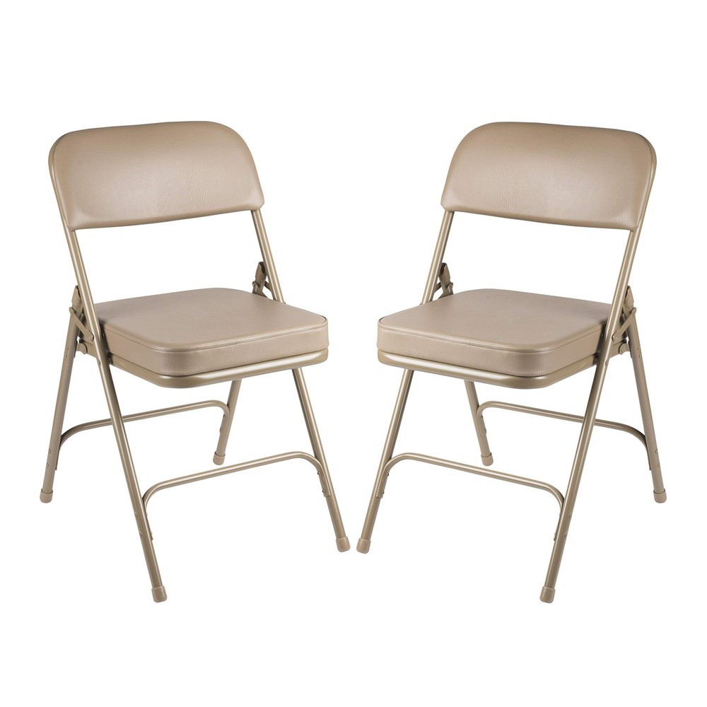 2 Pack Beige Vinyl Folding Chairs with 2-Inch Cushioned Seat