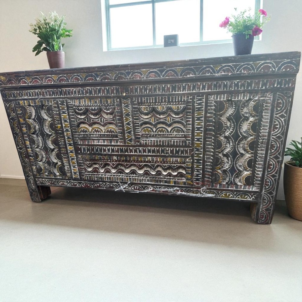 Rustic Moroccan Handmade Wooden Storage Cabinet for Home Decor