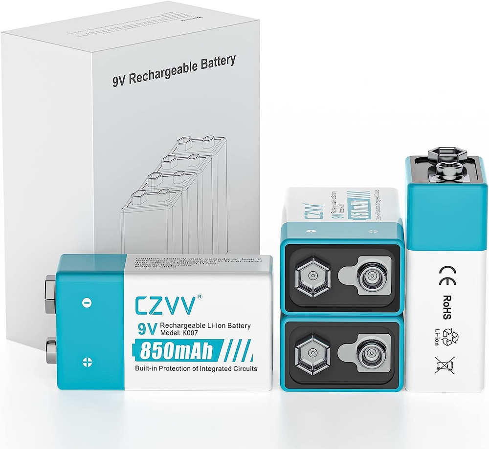 Rechargeable 9V Batteries - High-Performance Lithium-Ion Battery 4 Pack - Leak-P