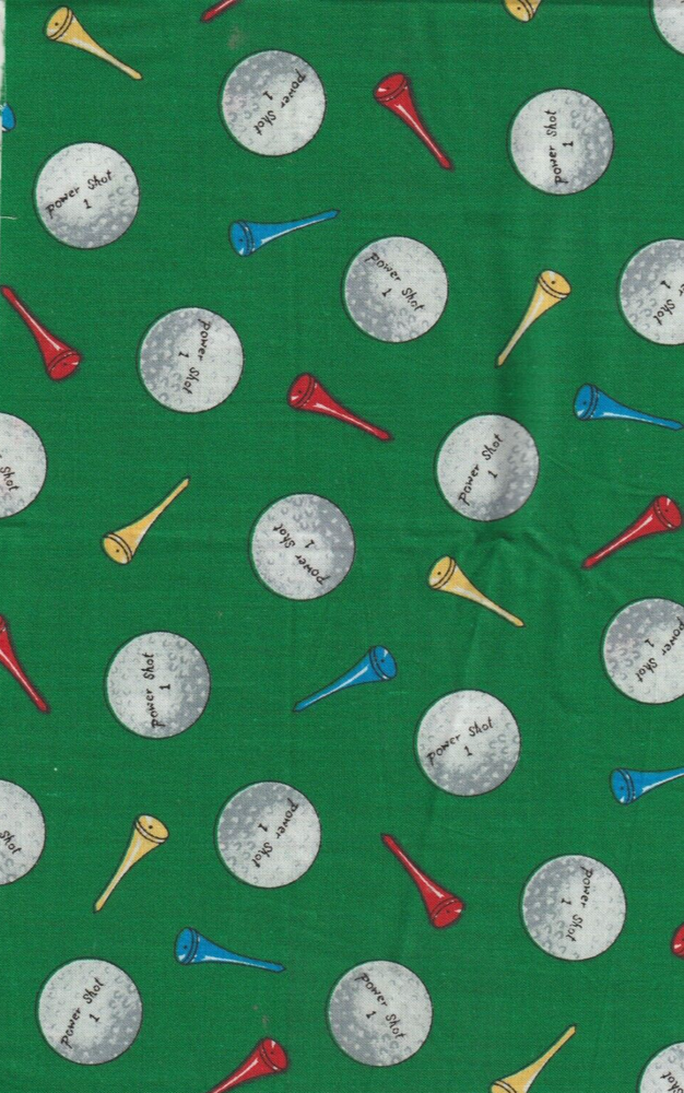 GOLF POWER SHOT Balls & Tees Cotton Fabric Print 12x45 Inches New Material
