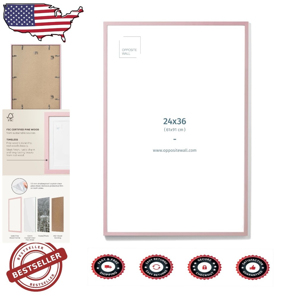 Modern 24x36 Pink Picture Frame - Lightweight Shatterproof Wall or Desk Display