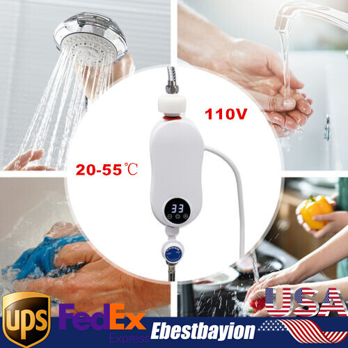 Instant Electric Bathroom Hot Water Heater With Shower Head White 110V 3500W
