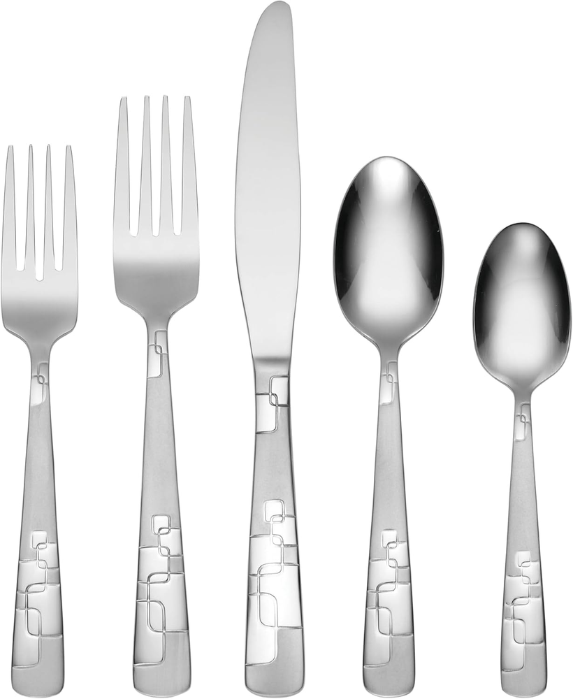 Quadratic Everyday Flatware Stainless Steel Silverware Set 3.6 x 6.3 x 10.3 Inch