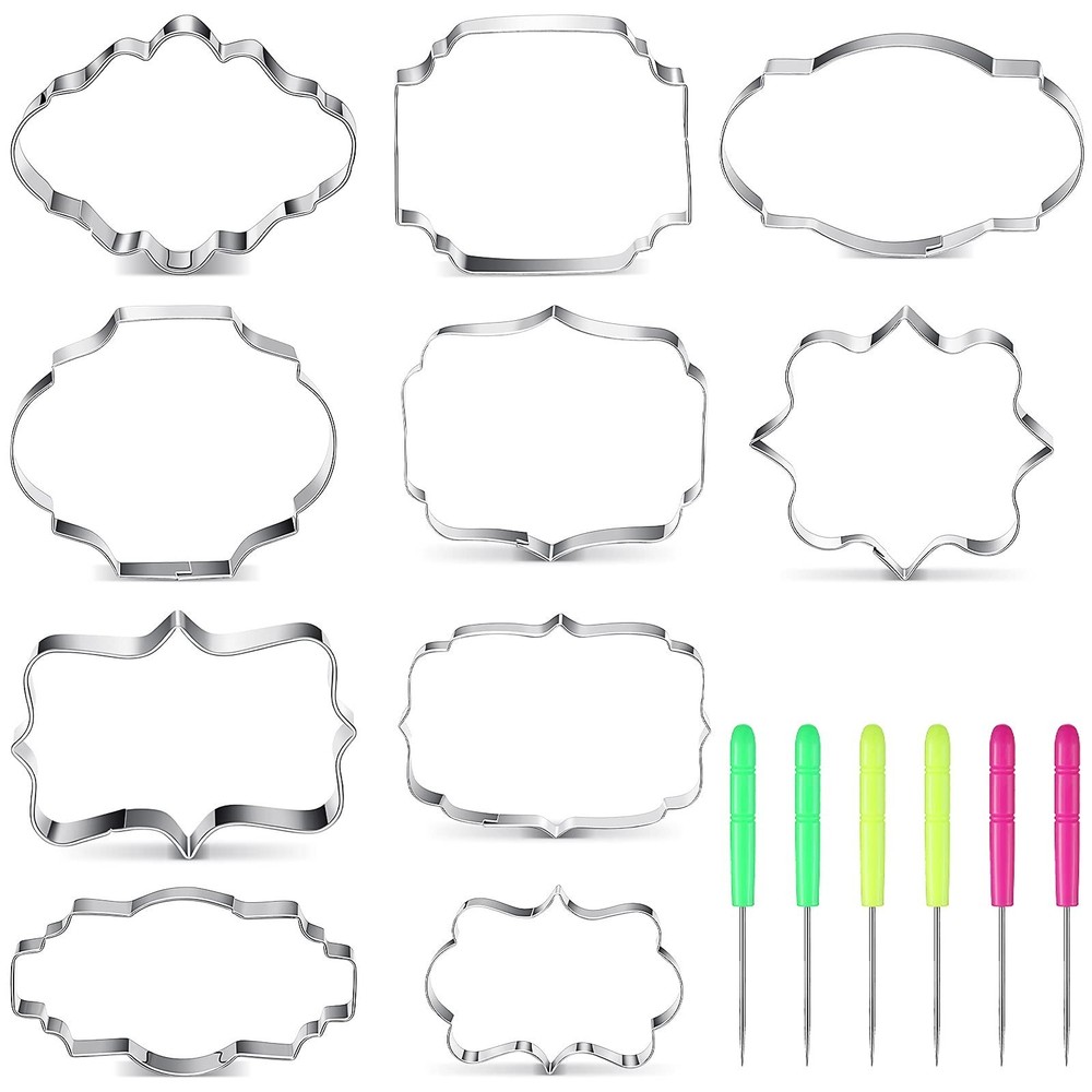 10 Pieces Plaque Frame Cookie Cutter Stainless Steel Biscuit Cutter Fondant C...