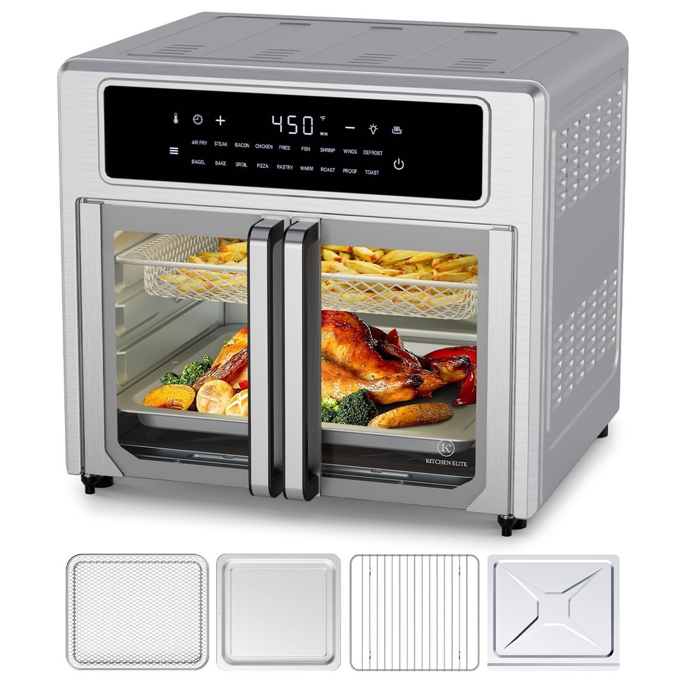 Large 26.4Qt Air Fryer Toaster Oven with Easy-Clean French Door Design