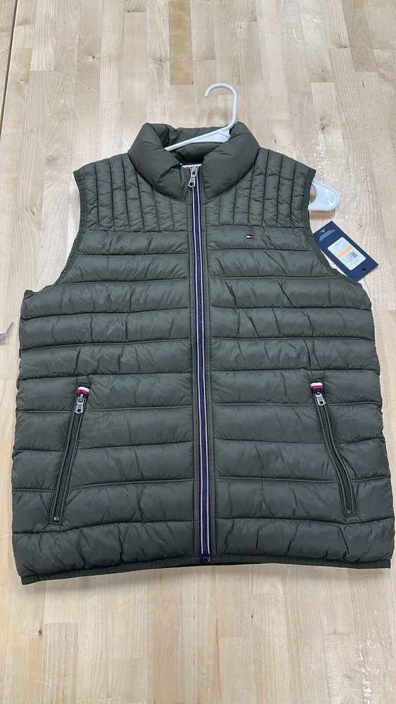 Tommy Hilfiger Mens Lightweight Ultra Loft Quilted Down Puffer Vest in Olive Size Small