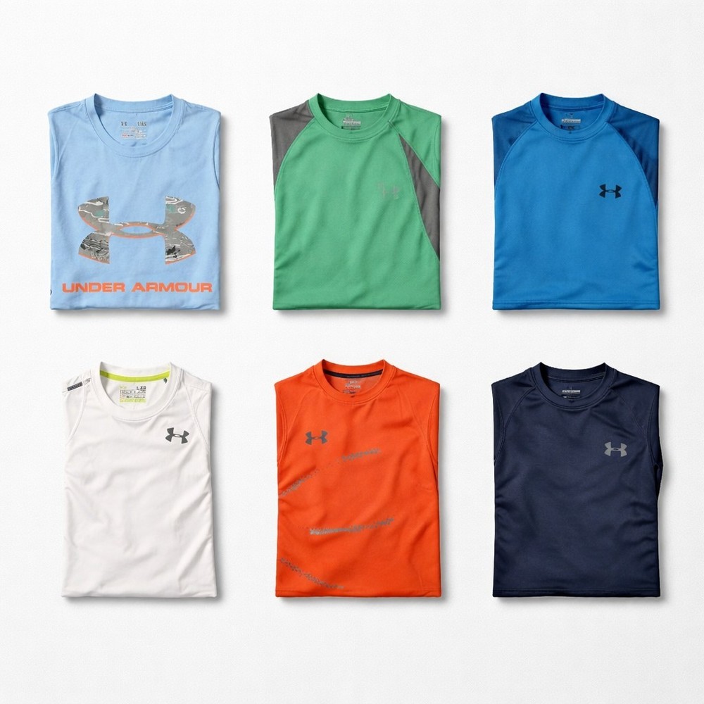 Lot of 6 Under Armour Men's Sz. Large Short Sleeve Crew Neck Gym Athletic Shirts