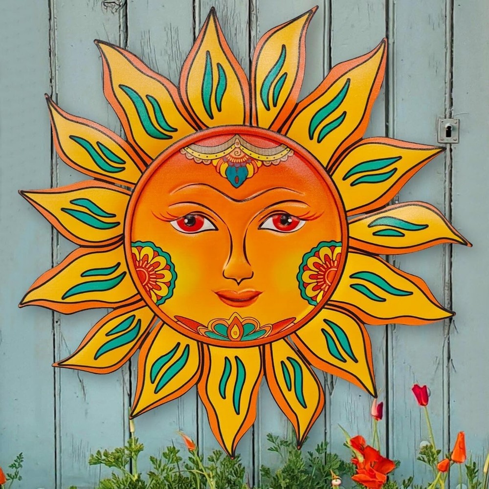 Metal Sun Flower Wall Plaque Decor Hang Art Patio Fence Porch Home Garden Office
