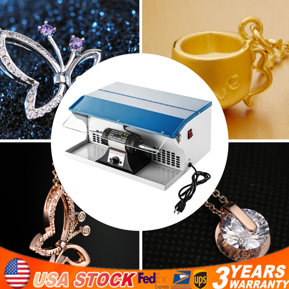 Benchtop Polishing Buffing Machine Jewelry Polisher Dust Collector W/ Light 500W