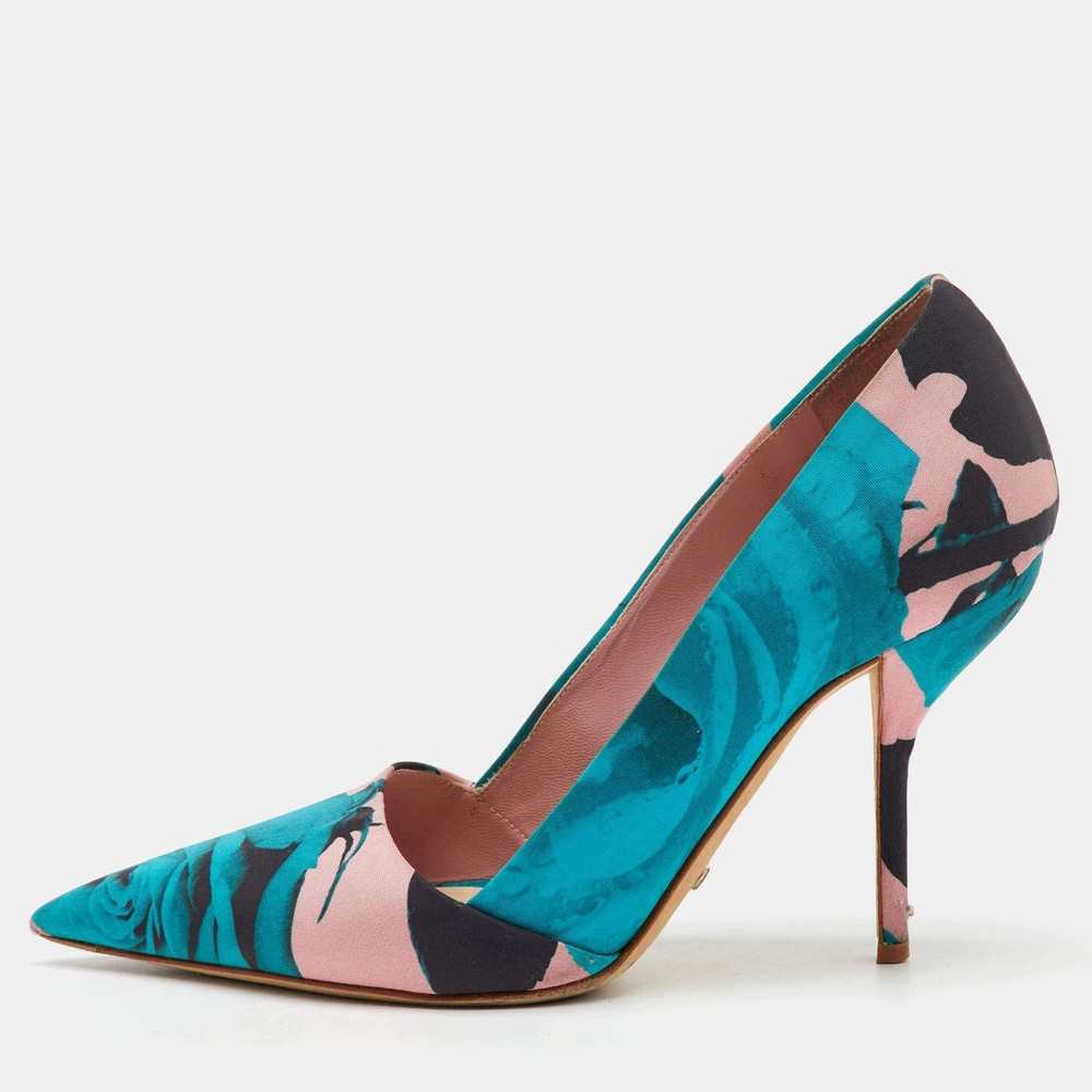 Dior Multicolor Floral Print Fabric Decli Defile Pointed Toe Pumps Size 365