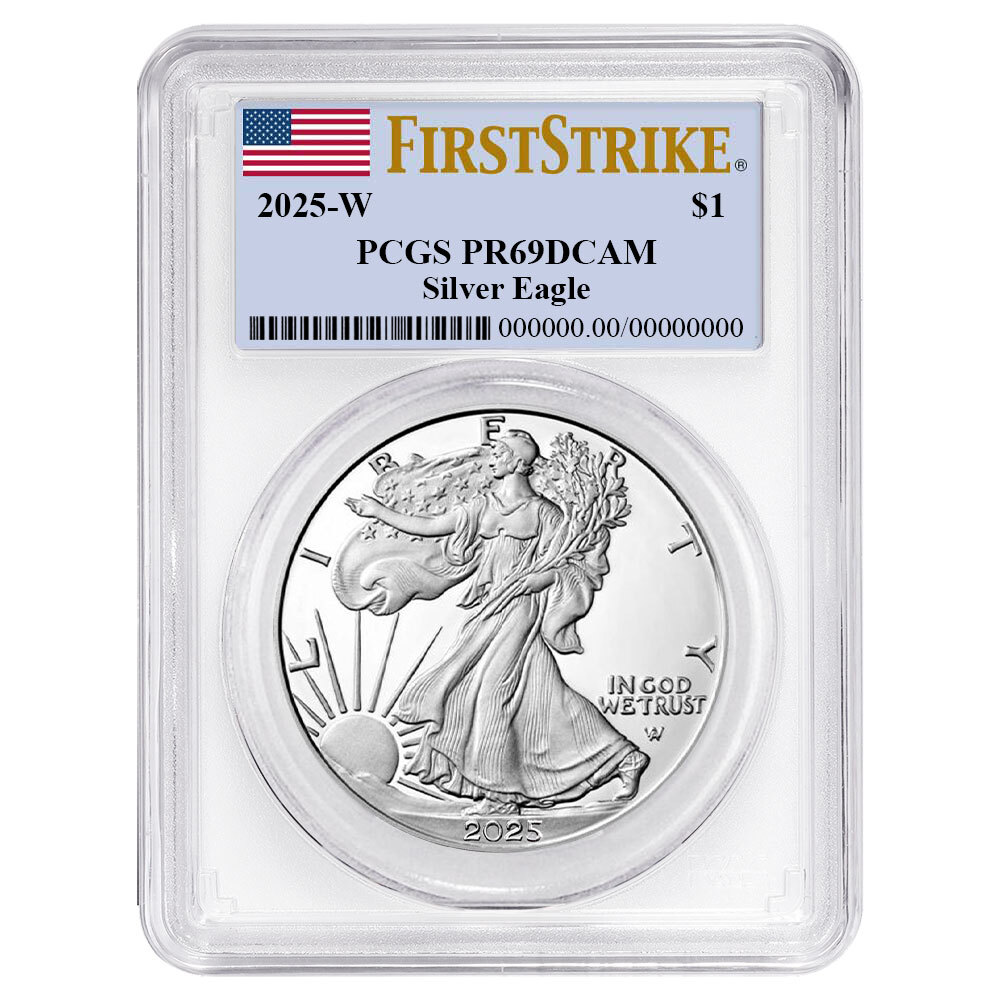 2025-W Proof $1 American Silver Eagle PCGS PR69DCAM FS Flag Label White Frame