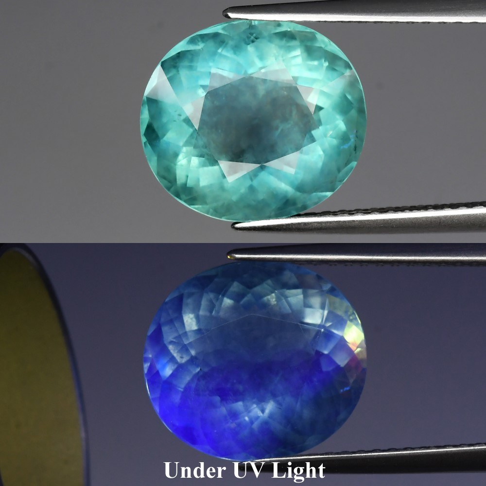 6.09ct Oval Natural Bluish Green Fluorite UV Color Change Gemstone