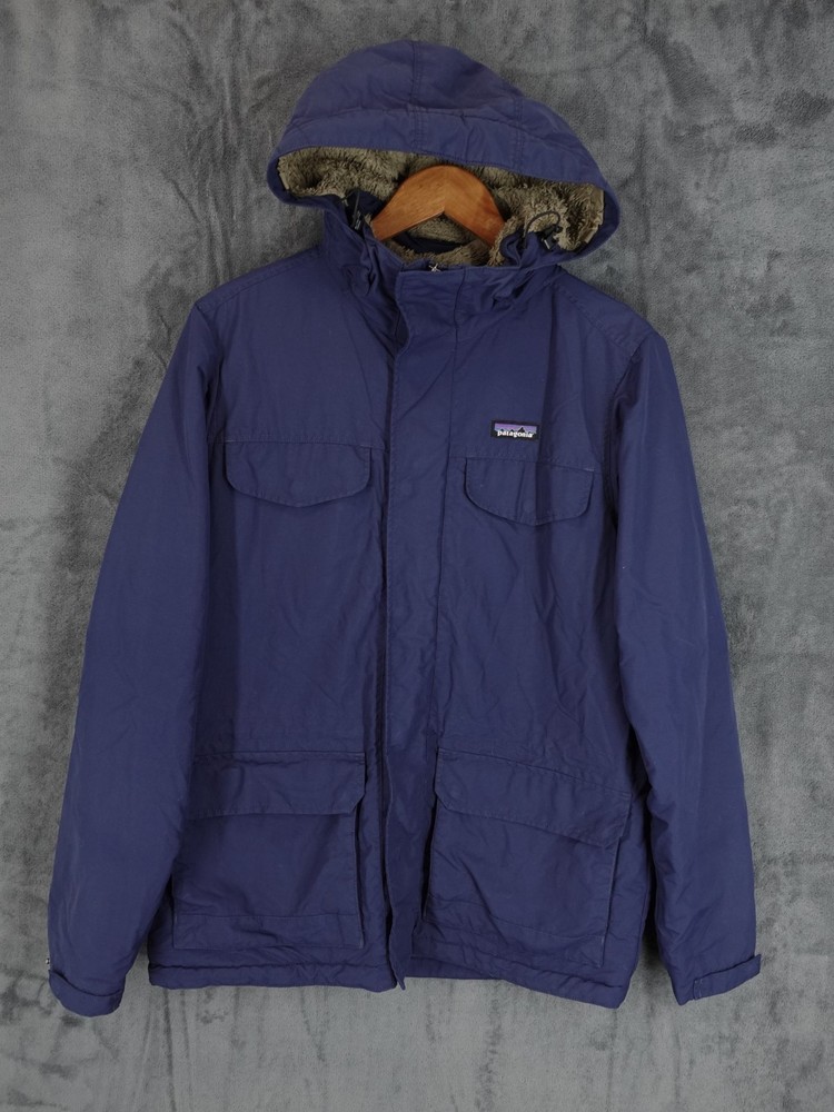 Patagonia Jacket Mens Medium Blue Isthmus Parka Sherpa Lined Outdoor Hiking Coat