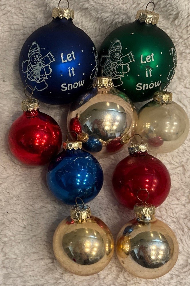 Vintage Rauch Christmas Glass Ball Ornaments Mixed Sizes Set Of 9