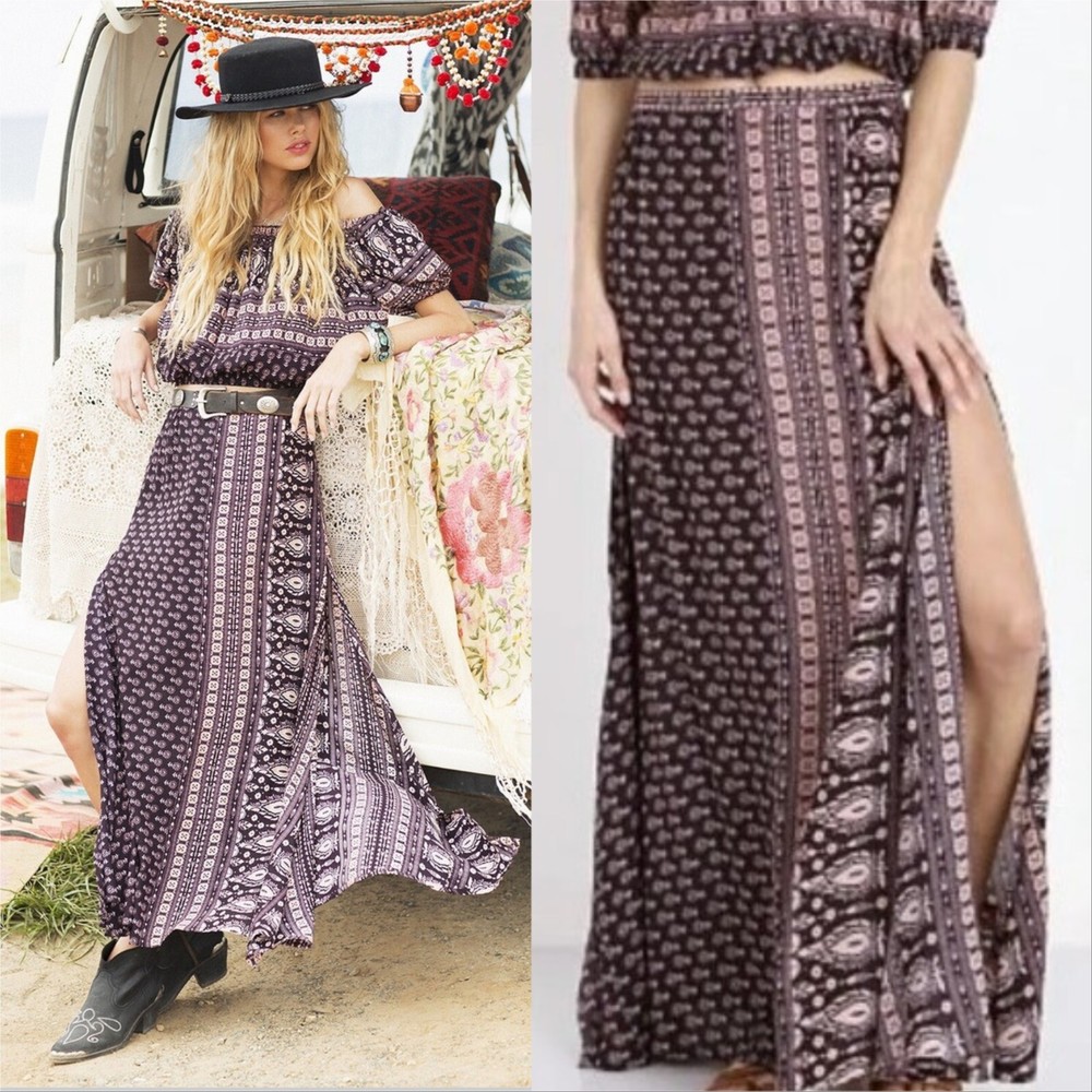 SPELL Womens Size M or 10 Gypsiana Maxi Split Skirt