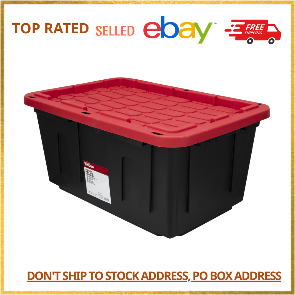 Hyper Tough 27 Gallon Black Storage Bin with Red Snap Lid