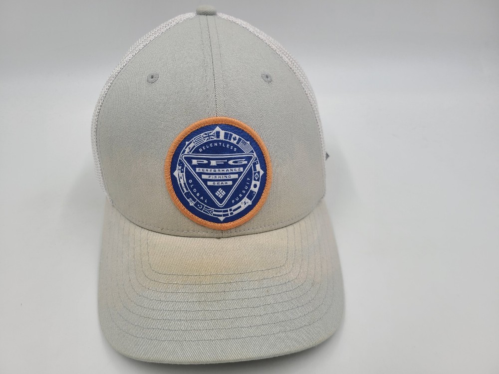 Columbia PFG Distressed Mesh Flex Fitted L-XL Hat Cap Men Women Gray/Blue White