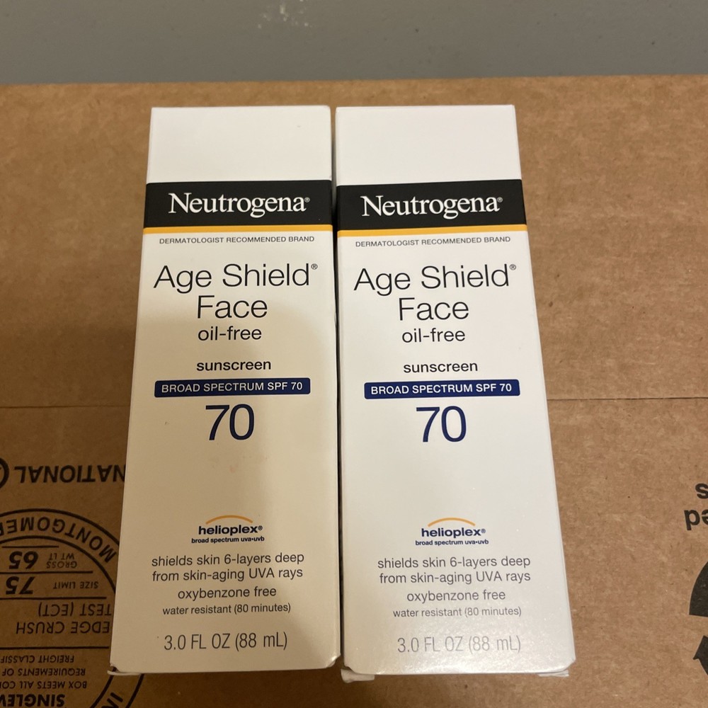 2 New Neutrogena Age Shield Face Oil-Free Sunscreen SPF 70 - 3oz Each Exp. 07/27