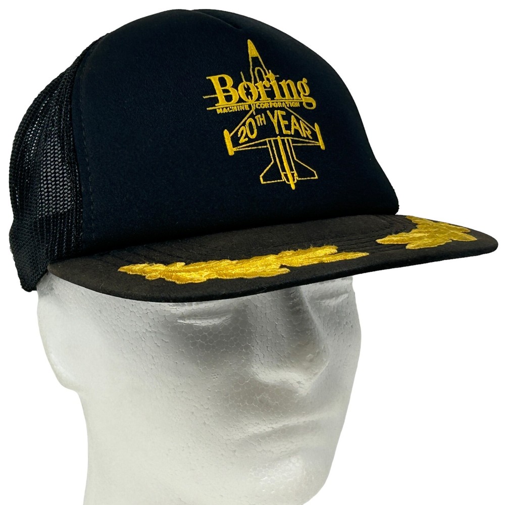 Vintage Boring Machine Corporation Trucker Hat Baseball Cap 90s Black Aviation