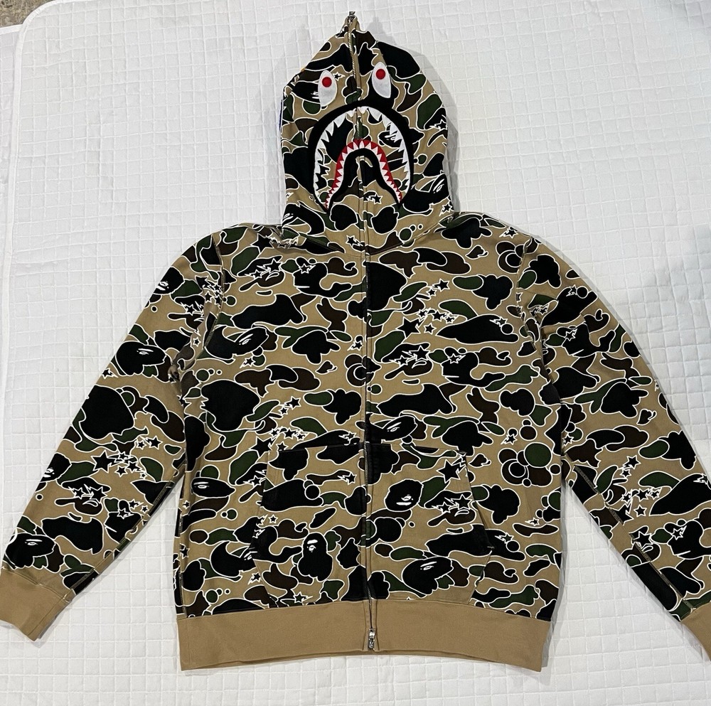 Bathing Ape (BAPE) Shark Yellow Camo Full Zip Up Hoodie, 1000% AUTHENTIC, Sz 2XL