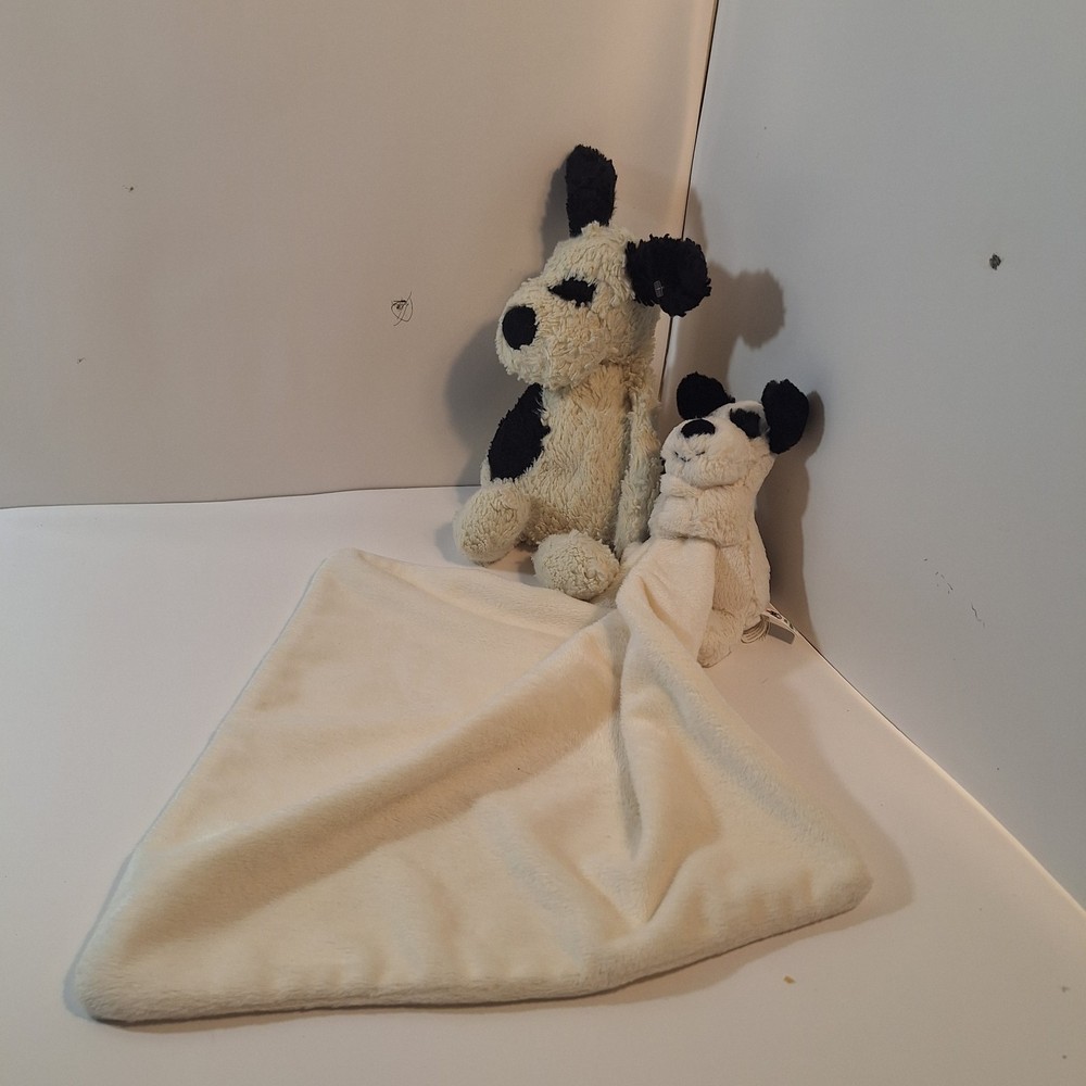 Jellycat Baby  Dog White Black & Security Blanket Lovey Stuffed Animals